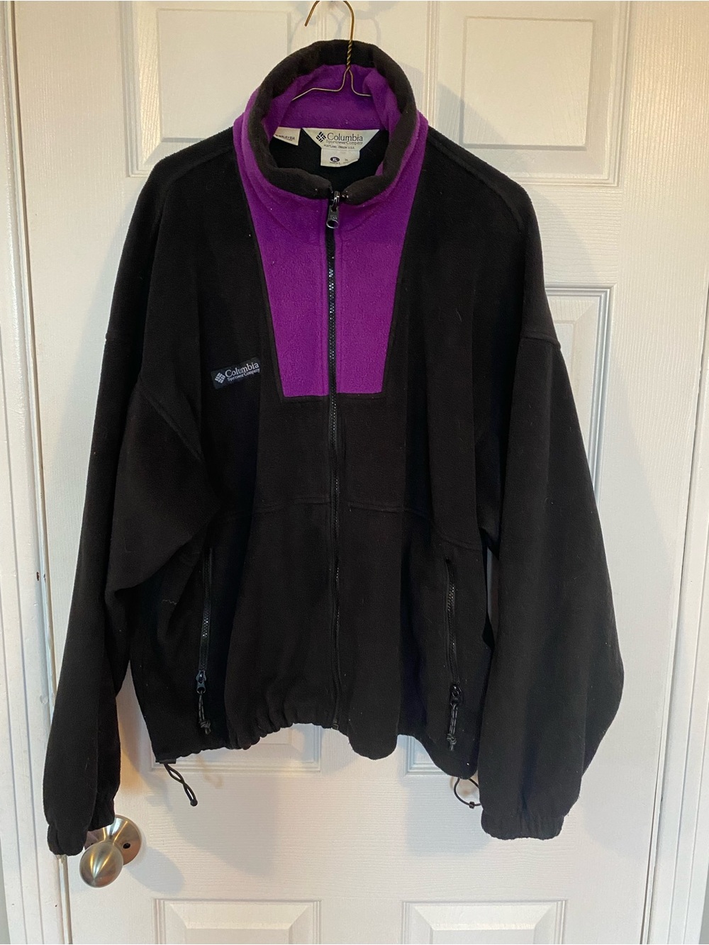 Vintage Columbia Sportswear Black Purple Full Zip Fleece Jacket XL